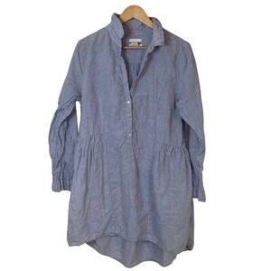 H by Halston‎ Womens Linen Light Blue Button-Up Shirt Dress Size Large Classic